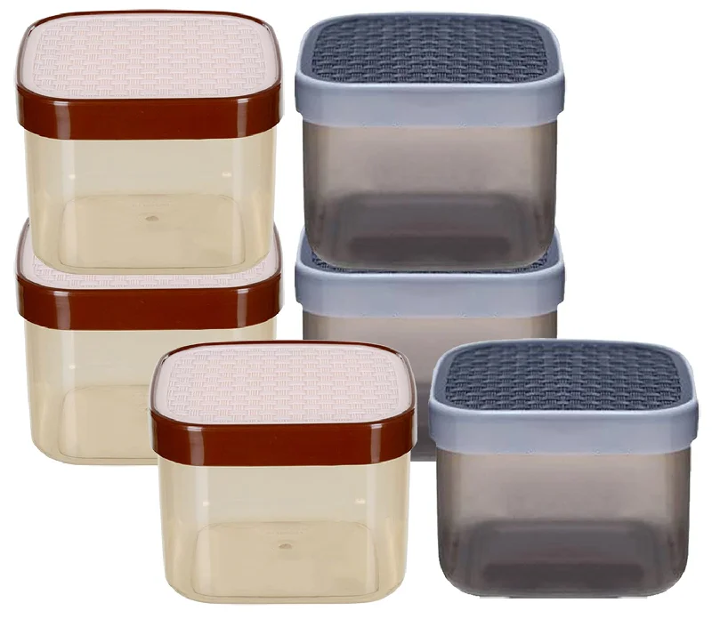 Kuber Industries Check Deisgn Lid Food Grade BPA Free Plastic Kitchen Container Set,1200ml, Set of 6 (White & Grey)