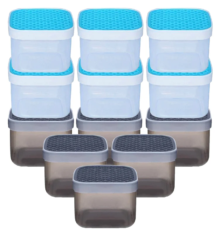 Kuber Industries Check Deisgn Lid Food Grade BPA Free Plastic Kitchen Container Set,1200ml, Set of 12 (Grey & Blue)