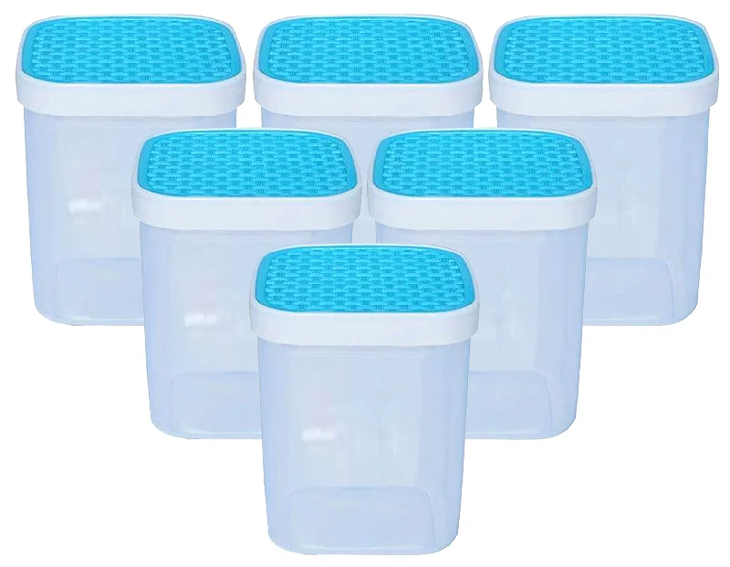 Kuber Industries Check Deisgn Lid Food Grade BPA Free Plastic Kitchen Container Set,1500ml, Set of 6 (Blue)