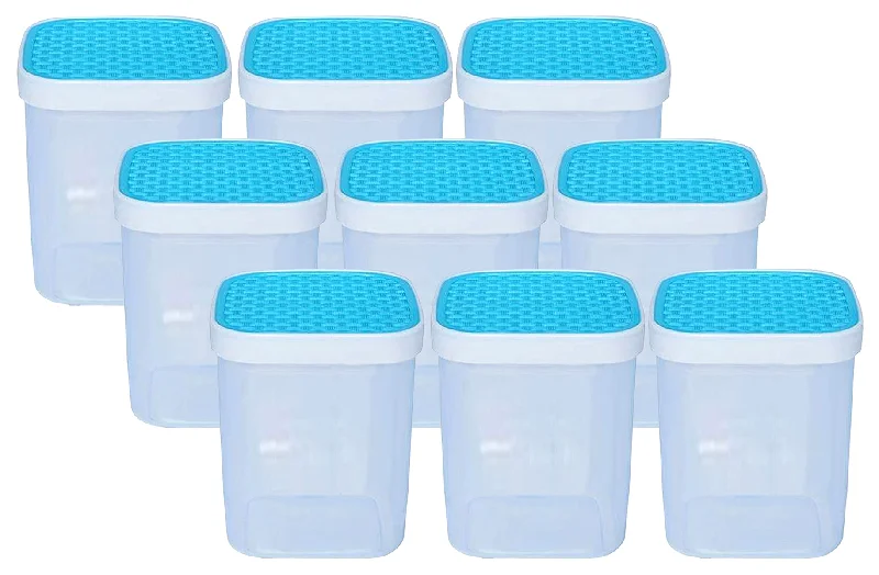 Kuber Industries Check Deisgn Lid Food Grade BPA Free Plastic Kitchen Container Set,1500ml, Set of 9 (Blue)