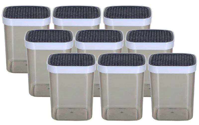 Kuber Industries Check Deisgn Lid Food Grade BPA Free Plastic Kitchen Container Set,1500ml, Set of 9 (Grey)