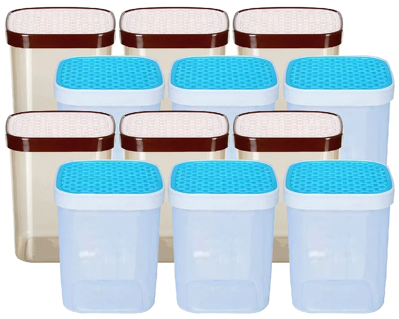 Kuber Industries Check Deisgn Lid Food Grade BPA Free Plastic Kitchen Container Set,1500ml, Set of 12 (White & Blue)