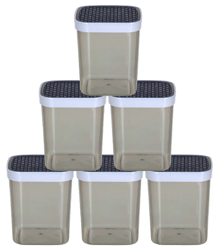 Kuber Industries Check Deisgn Lid Multi Purpose Plastic Container,1500ml, Set of 6 (Grey)