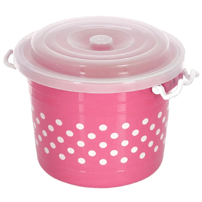 Kuber Industries Dot Printed Multiuses Plastic Kitchen & Pantry Storage Container with Lock Handle & Lid, 11 Liter (Pink)-47KM01121