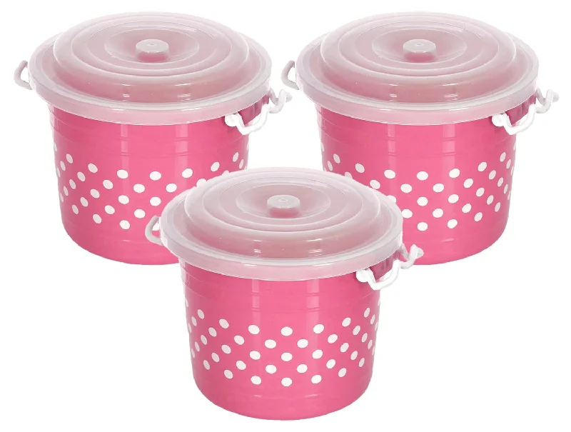 Kuber Industries Dot Printed Multiuses Plastic Kitchen & Pantry Storage Container with Lock Handle & Lid, 6 Liter- Pack of 3 (Pink)-47KM01101