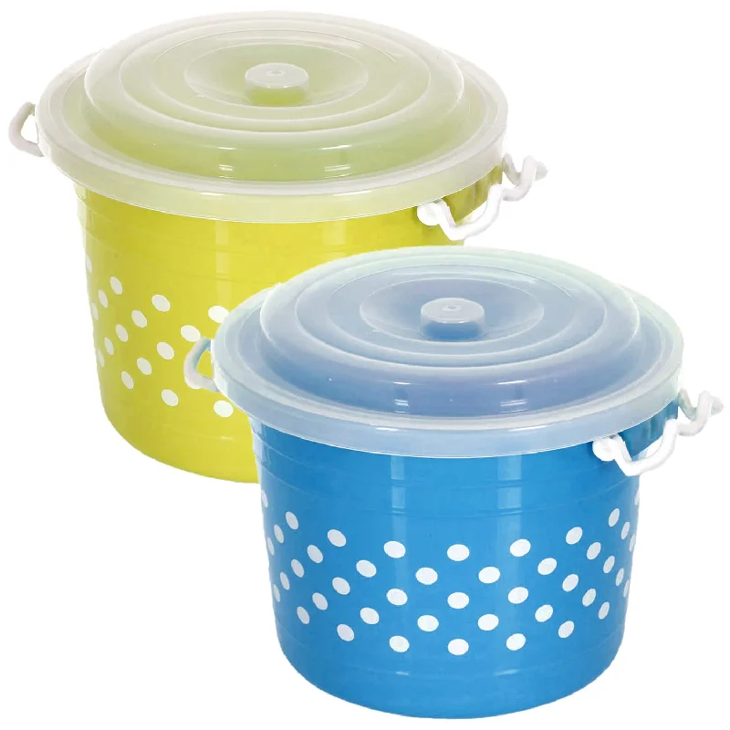 Kuber Industries Dot Printed Multiuses Plastic Kitchen & Pantry Storage Container with Lock Handle & Lid, 6 Liter- Pack of 2 (Blue & Green)-47KM01107