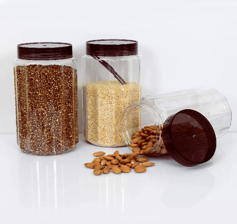 Kuber Industries Opal Plastic Airtight Pet Jar Container Set (Set of 3,1100 ml, Brown)-KUBMARTK10998