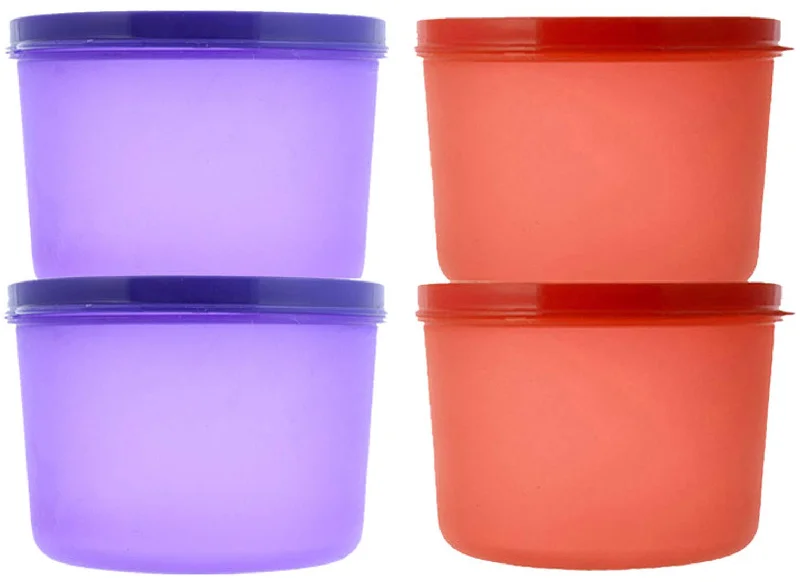 Kuber Industries Plastic 4 Pieces Kitchen Storage Spice Containers, Fridge Container, Food Utility Box, Food Storage Containers Jars 1000 Ml (Purple & Red) - CTLTC44049