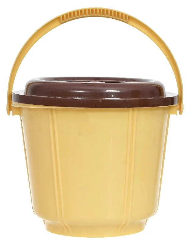 Kuber Industries Small Multiuses Plastic Kitchen & Pantry Storage Container/Bucket with Handle & Lid, 5 LTR. (Cream)-47KM01239