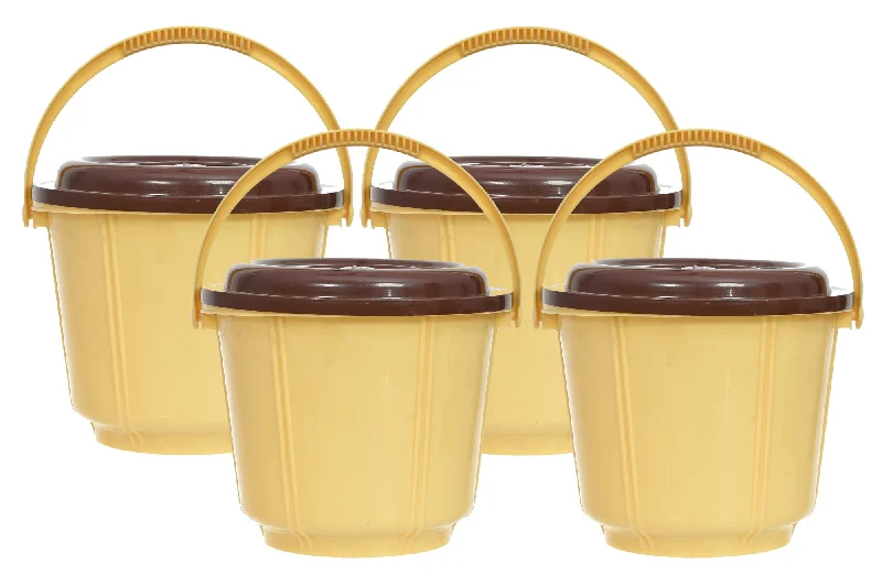 Kuber Industries Small Multiuses Plastic Kitchen & Pantry Storage Container/Bucket with Handle & Lid, 5 LTR.- Pack of 4 (Cream)-47KM01245