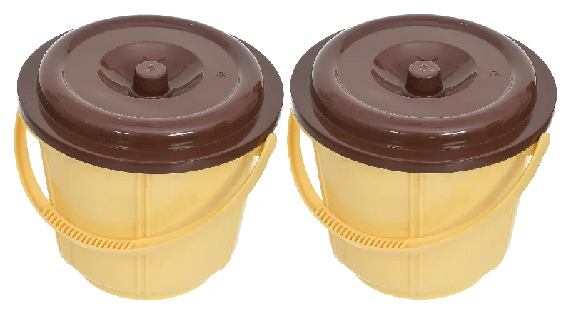 Kuber Industries Small Plastic Storage Container/Bucket For Store Flour, Rice, Sugar, Baking Supplies With Handle & Lid, 5 Ltr.- Pack of 2 (Cream)-47KM01242