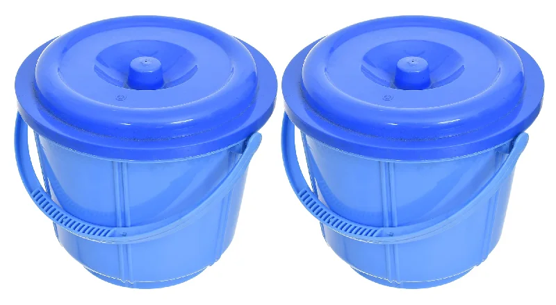 Kuber Industries Small Plastic Storage Container/Bucket for Store Flour, Rice, Sugar, Baking Supplies with Handle & Lid, 5 LTR.- Pack of 2 (Blue)-47KM01232