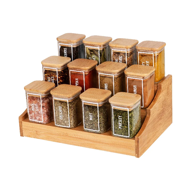 Bamboo Shelf with Herb & Spice Jars Large Pack - 12 X 200ml