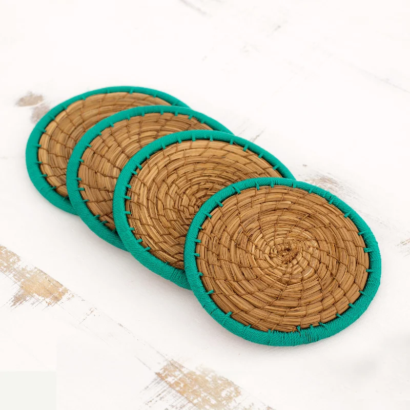 Latin Toast in Green Pine Needle Polyester Green Coasters (Set of 4) Guatemala