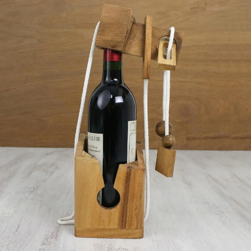 Open the Bottle Wood Bottle Holder & Puzzle