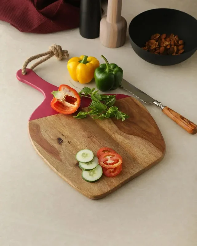 Pink Handle Wooden Chopping Board