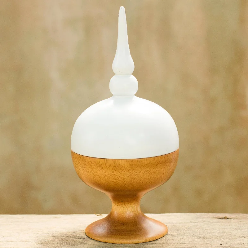 Proud Spire Two Tone Mango Wood Jar White and Natural from Thailand