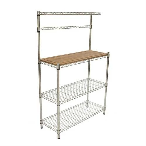 Metal Bakers Rack with Hanging Bar and Bamboo Cutting Board