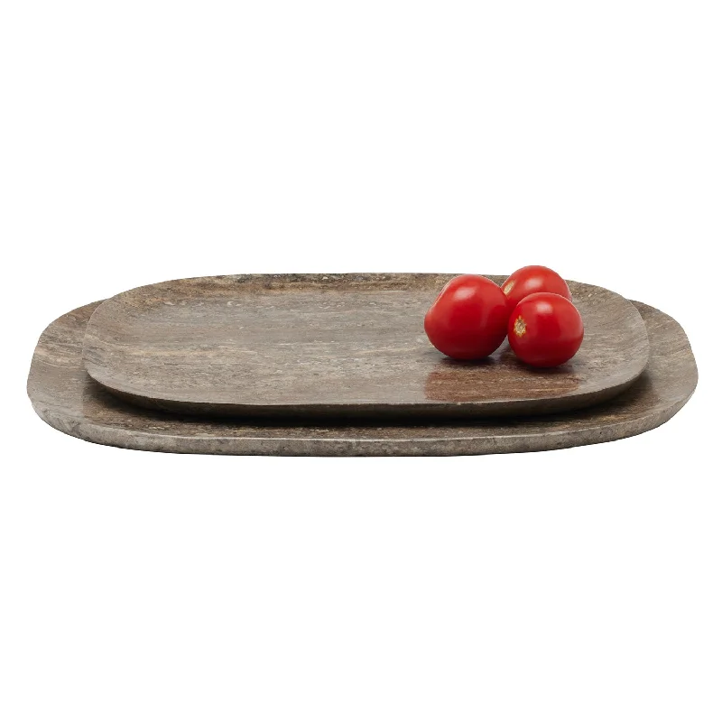 Rhea Gray Travertine Serving Trays Set/2