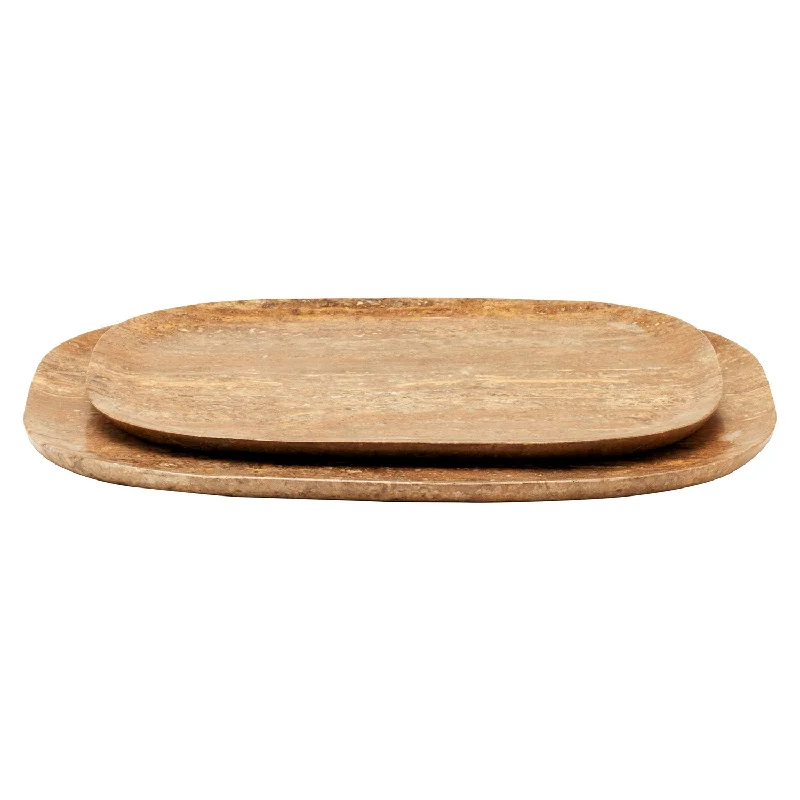 Rhea Noche Travertine Serving Trays Set/2