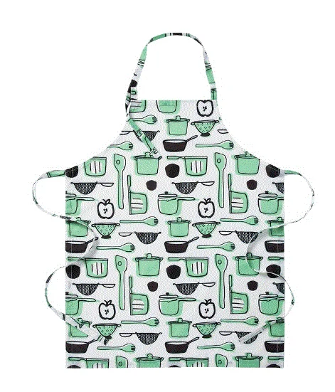 RINNIG apron white/green patterned, 69x85