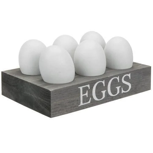 Rustic Gray Wood Egg Tray for 6 Eggs