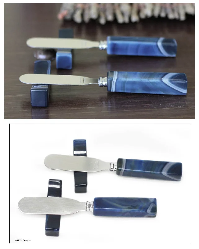 Sapphire Blue Agate Spreader Knives & Rests