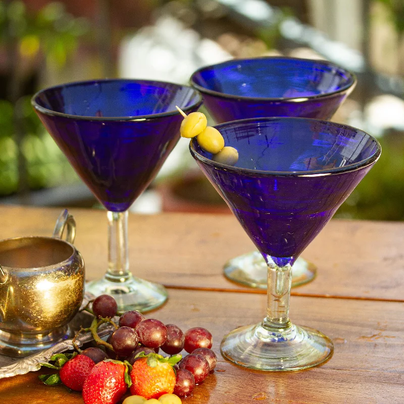 Sapphire Blue Handblown Glass Recycled Martini Drinkware (Set of 6)