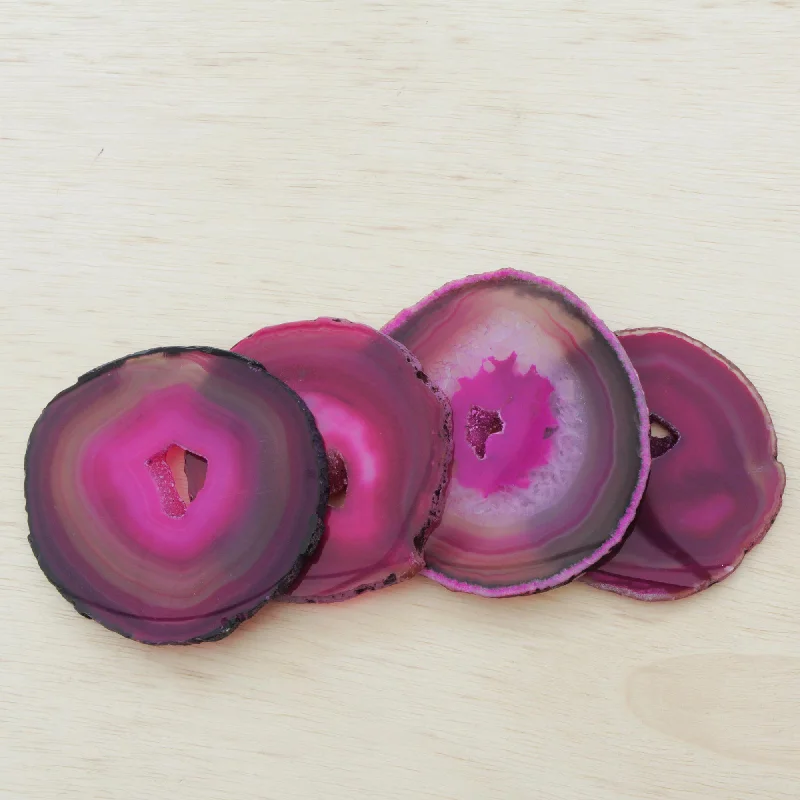 Shocking Rose Deep Magenta Brazilian Agate Coasters (Set of 4)