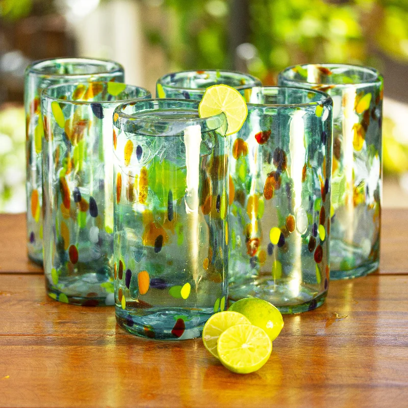 Sky Rainbow Raindrops Hand Crafted Blown Glass Tumblers (set of 6)