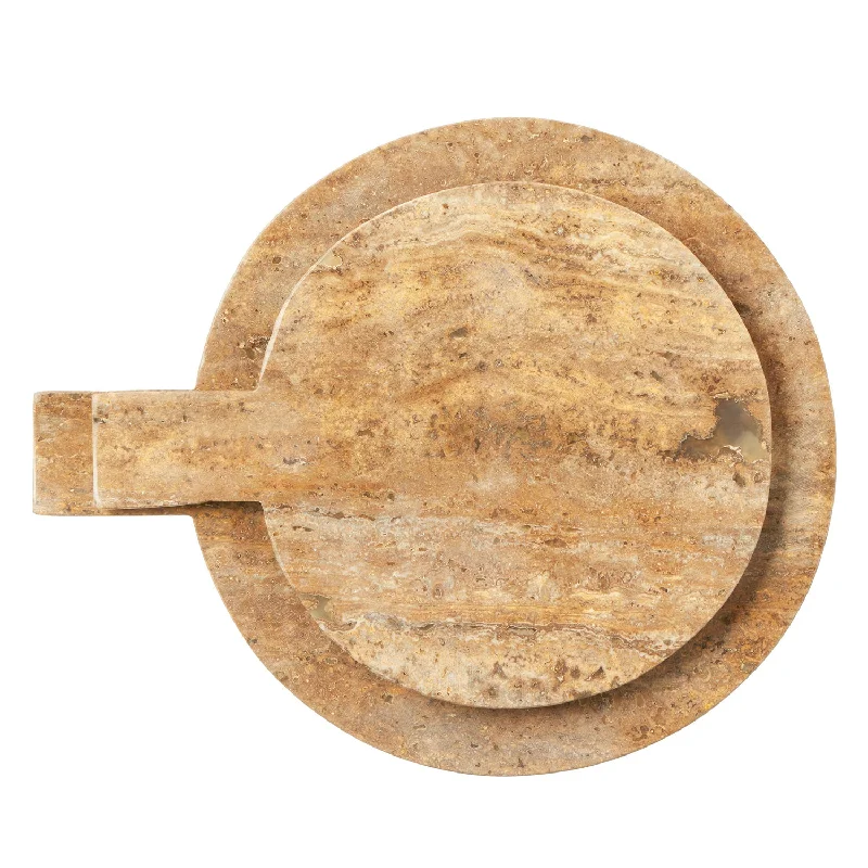 Stassi Noche Travertine Round Serving Board Set/2