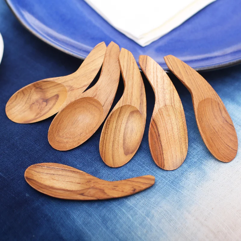 Stylish Meal Curved Teak Wood Scoops from Bali (Set of 6)