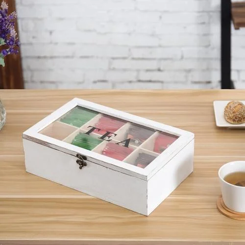 Vintage Wood Storage Box with Clear Lid