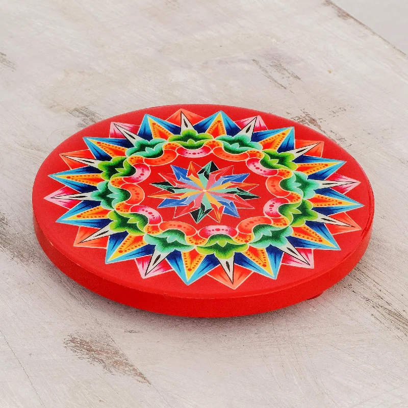 Traditional Colors in Red Decoupage Wood Trivet in Red from Costa Rica