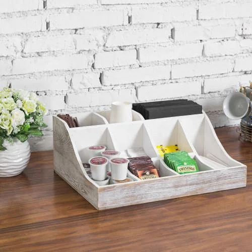 Whitewashed Wood Coffee & Tea Organizer