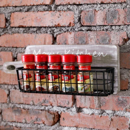 Whitewashed Wood Cutting Board Style Spice Rack "Mama's Kitchen"