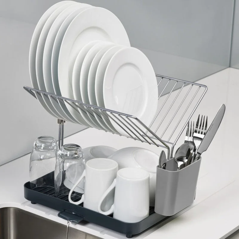 Joseph Joseph Y-Dish Rack and Drain Board With Cutlery Holder Set | Grey