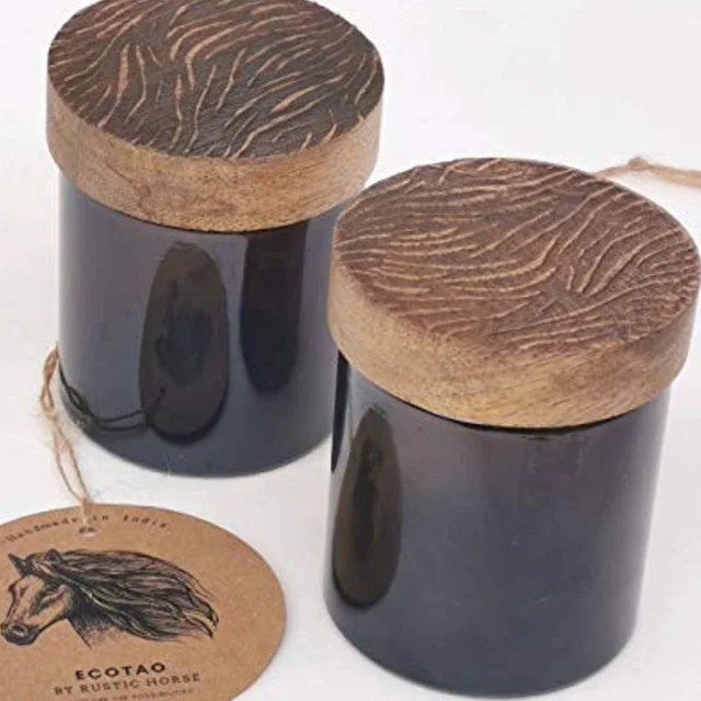 Zebra Artsy Wood And Glass Kitchen Jars For Storage | Set Of 2 | 100 ml