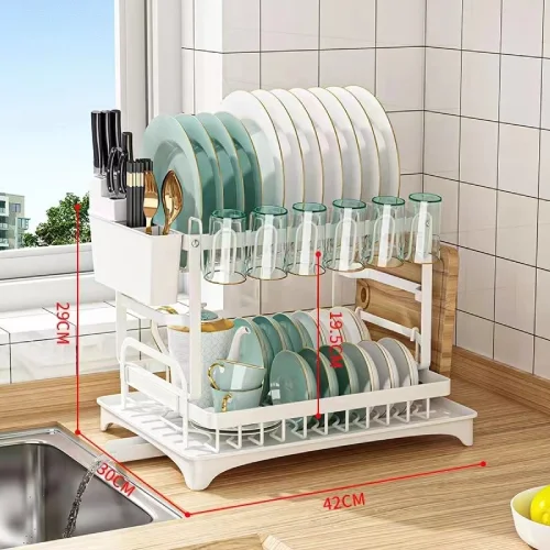 2 Tier Dish Drainer Rack with Swivel Drainage Spout