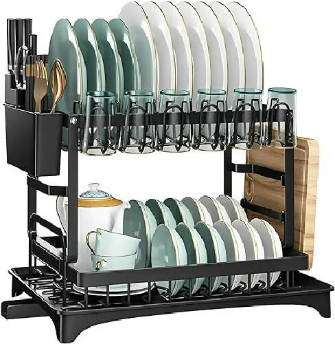 2 Tier Dish Drainer Rack with Swivel Drainage Spout