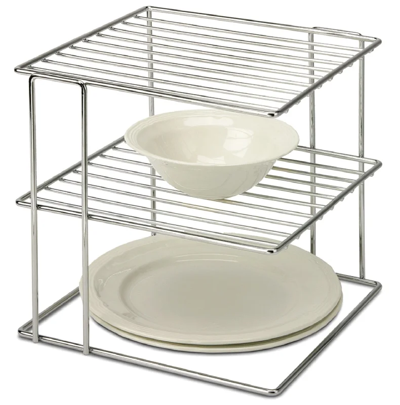 Organize It All 1824 2 Tier Chrome Wire Cabinet Corner Shelf