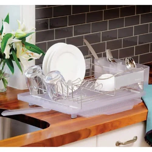 Polder - 4 Piece Dish Rack Set With Slide Out Drying Tray